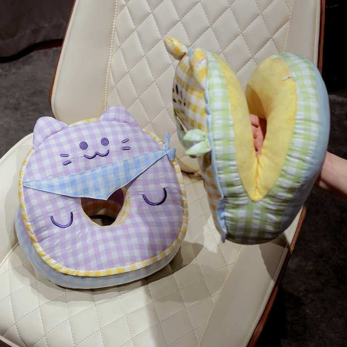 91家纺网 家纺一手货源 找家纺 仟亿莱 2025新款泡泡纱方巾格子喵双面午睡枕 枕头枕芯 双面方巾绿猫