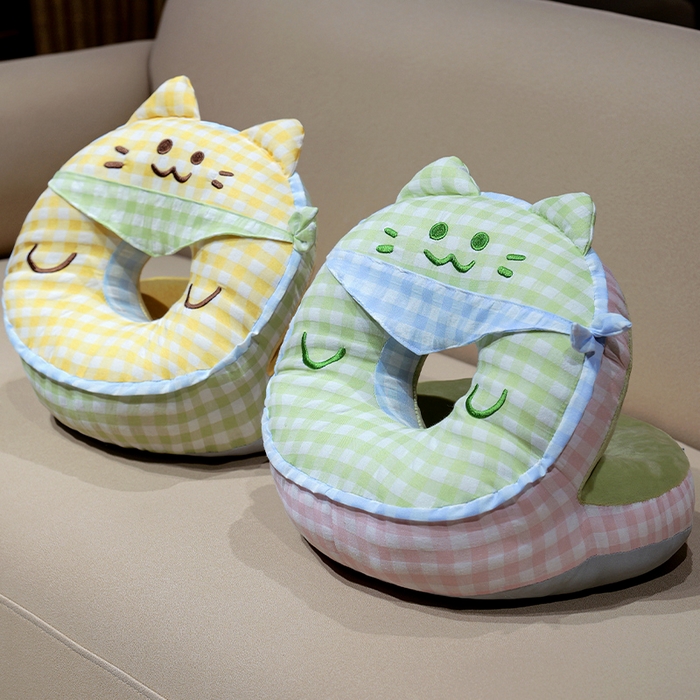 91家纺网 家纺一手货源 找家纺 仟亿莱 2025新款泡泡纱方巾格子喵双面午睡枕 枕头枕芯 双面方巾蓝猫