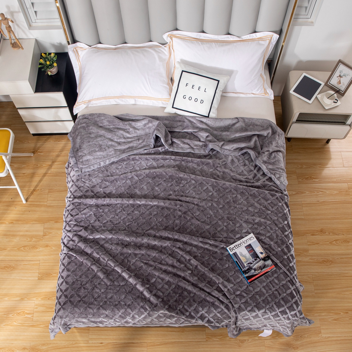 91家纺网 家纺一手货源 找家纺 梵克保罗 2025新款3D立体印花四季盖毯400克 铜钱灰