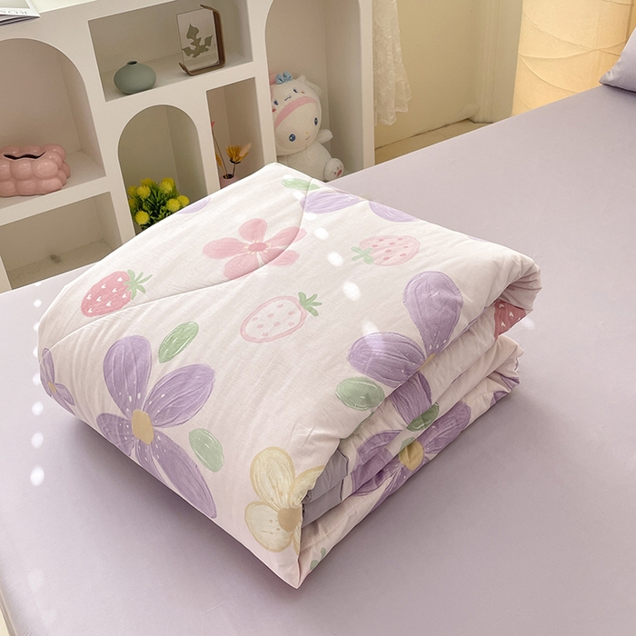 91家纺网 家纺一手货源 找家纺 梵克保罗 2025新款全棉夏被碎花卡通小清新简约纯棉夏凉被夏被四件套三件套 泫雅花紫