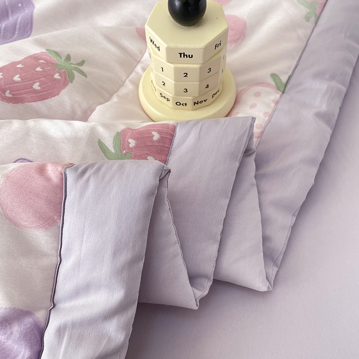 91家纺网 家纺一手货源 找家纺 梵克保罗 2025新款全棉夏被碎花卡通小清新简约纯棉夏凉被夏被四件套三件套 泫雅花紫