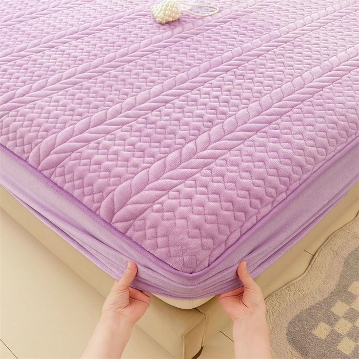 梦舒羽 2025新款牛奶绒夹棉床笠床单床盖床罩床护垫床垫保护罩三件套-轻奢 轻奢款-梦幻紫