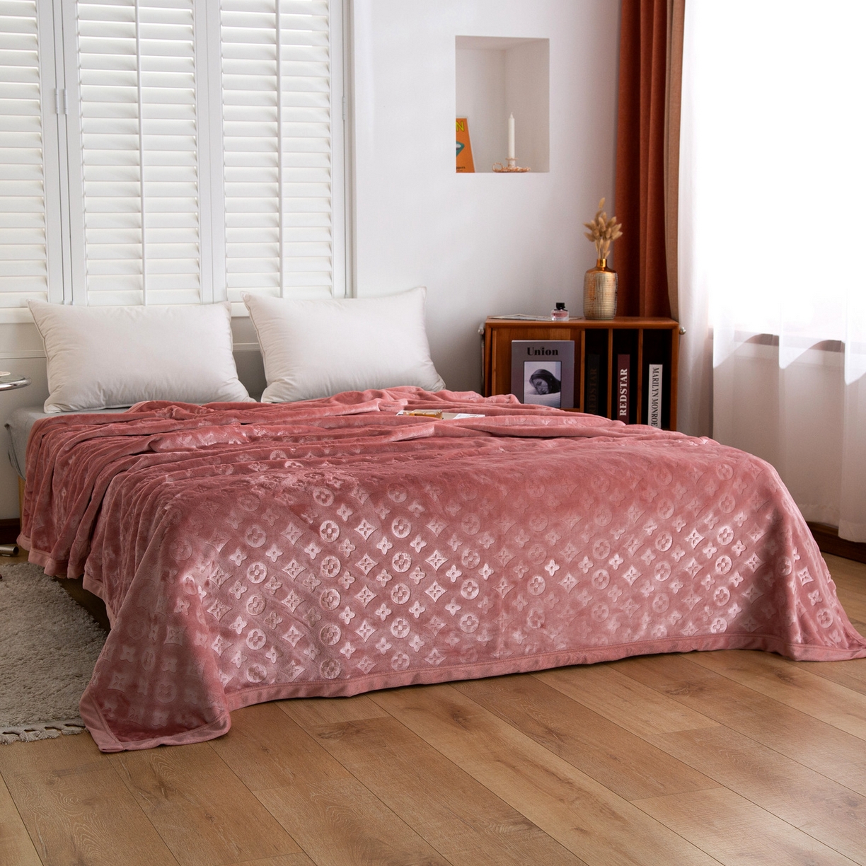 91家纺网 家纺一手货源 找家纺 梵克保罗 2025新款3D立体印花四季盖毯400克 3D粉