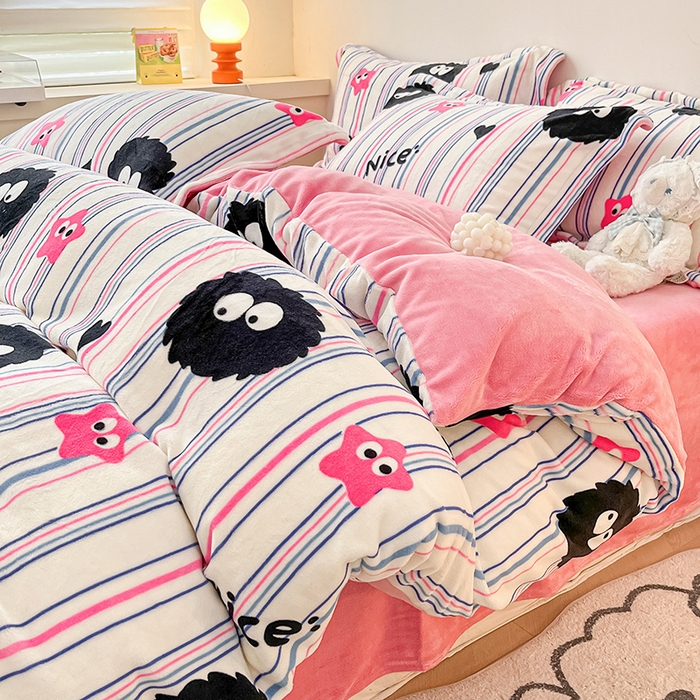 91家纺网 家纺一手货源 找家纺 瑞莱 （上新）2025新款印花牛奶绒四件套-卡通系列 栗子球