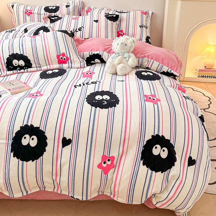 91家纺网 家纺一手货源 找家纺 瑞莱 （上新）2025新款印花牛奶绒四件套-卡通系列 栗子球