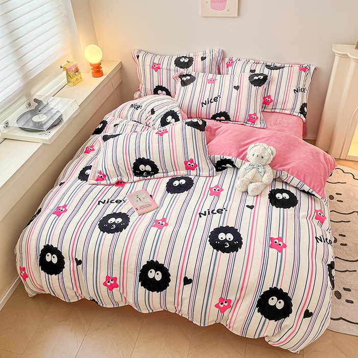 91家纺网 家纺一手货源 找家纺 瑞莱 （上新）2025新款印花牛奶绒四件套-卡通系列 栗子球