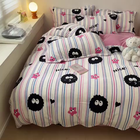 91家纺网 家纺一手货源 找家纺 瑞莱 （上新）2025新款印花牛奶绒四件套-卡通系列 栗子球