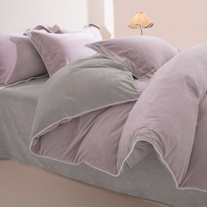 91家纺网 家纺一手货源 找家纺 ONE TWO ONE 121 新品【婴儿绒四件套】2025毛毯被子四件套单件床单被套床笠珊瑚绒牛奶绒冬被法兰绒兔毛绒 芋泥-浅灰