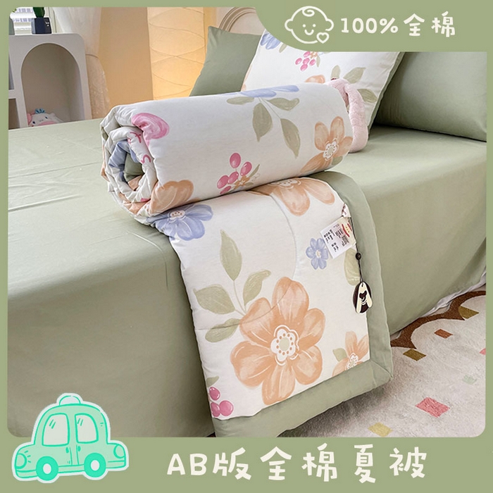 梵克保罗 2025新款全棉夏被碎花卡通小清新简约纯棉夏凉被夏被四件套三件套 云锦花卉