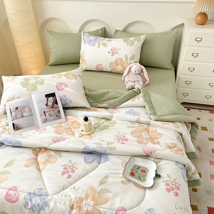 91家纺网 家纺一手货源 找家纺 梵克保罗 2025新款全棉夏被碎花卡通小清新简约纯棉夏凉被夏被四件套三件套 云锦花卉