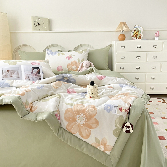 91家纺网 家纺一手货源 找家纺 梵克保罗 2025新款全棉夏被碎花卡通小清新简约纯棉夏凉被夏被四件套三件套 云锦花卉