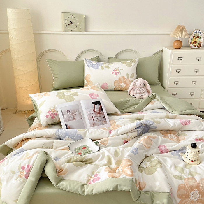 91家纺网 家纺一手货源 找家纺 梵克保罗 2025新款全棉夏被碎花卡通小清新简约纯棉夏凉被夏被四件套三件套 云锦花卉