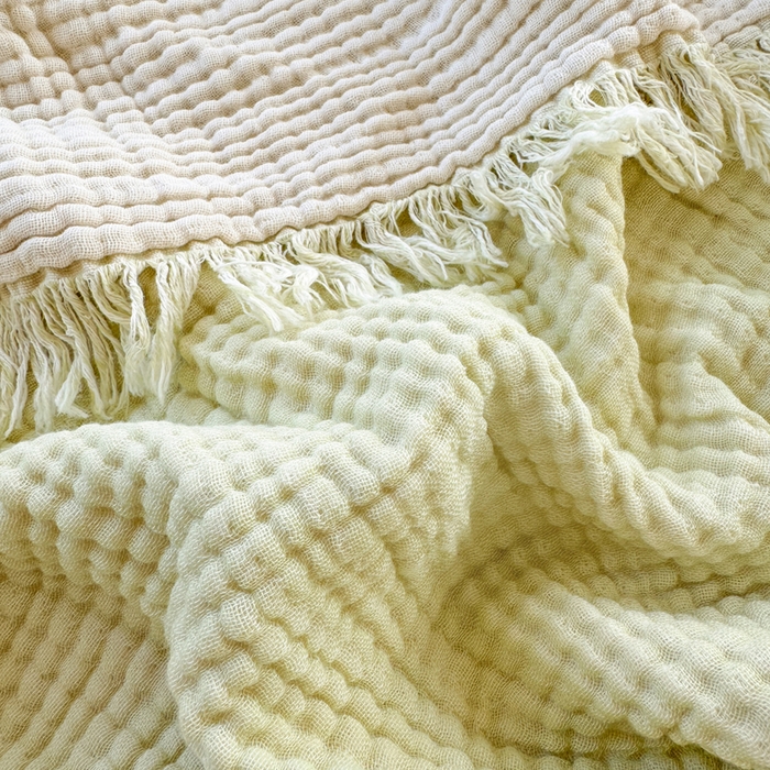 91家纺网 家纺一手货源 找家纺 梵克保罗 2025新款双层纱流苏全棉纯棉毯纯棉流苏款盖毯毯子夏被夏凉被空调被 浅绿色