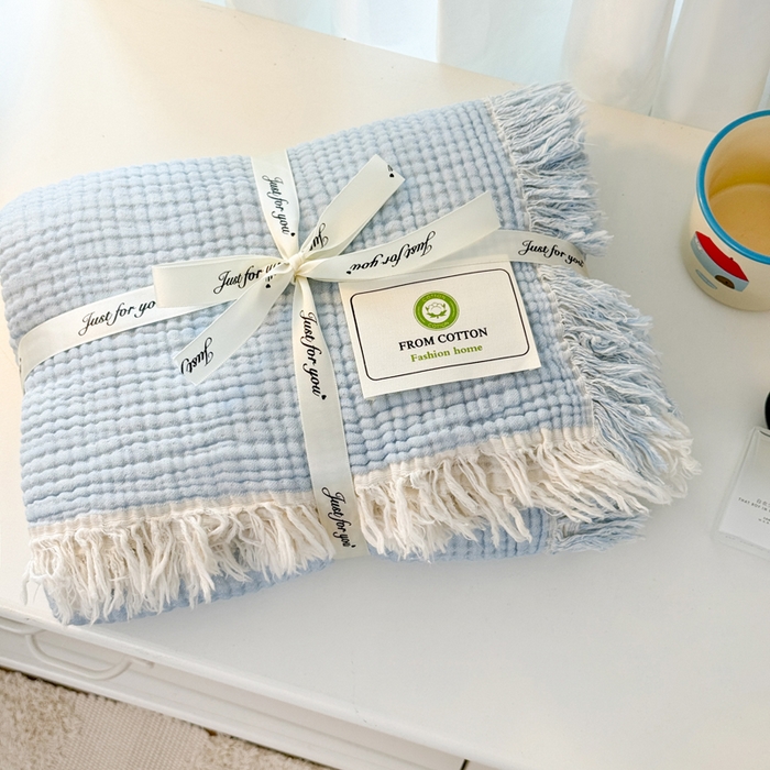 91家纺网 家纺一手货源 找家纺 （总）梵克保罗 2025新款双层纱流苏全棉纯棉毯纯棉流苏款盖毯毯子夏被夏凉被空调被