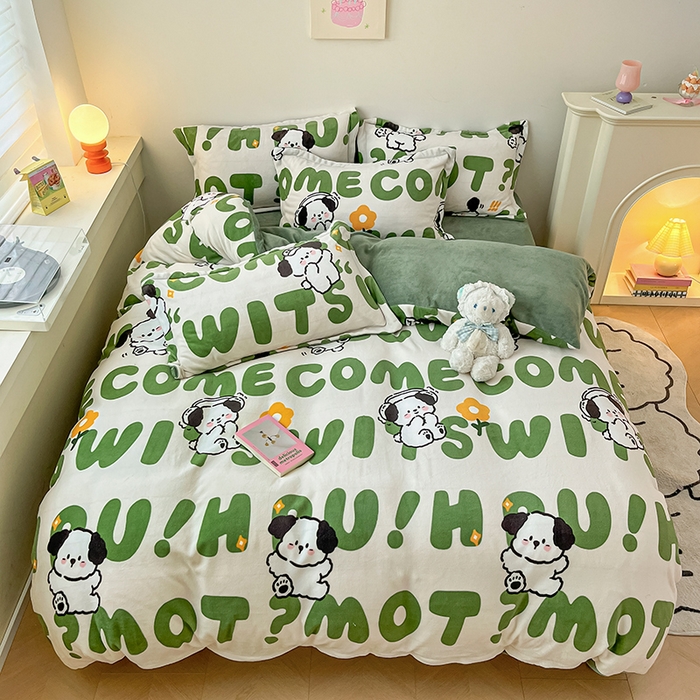 瑞莱 （上新）2025新款印花牛奶绒四件套-卡通系列 绒皮皮狗