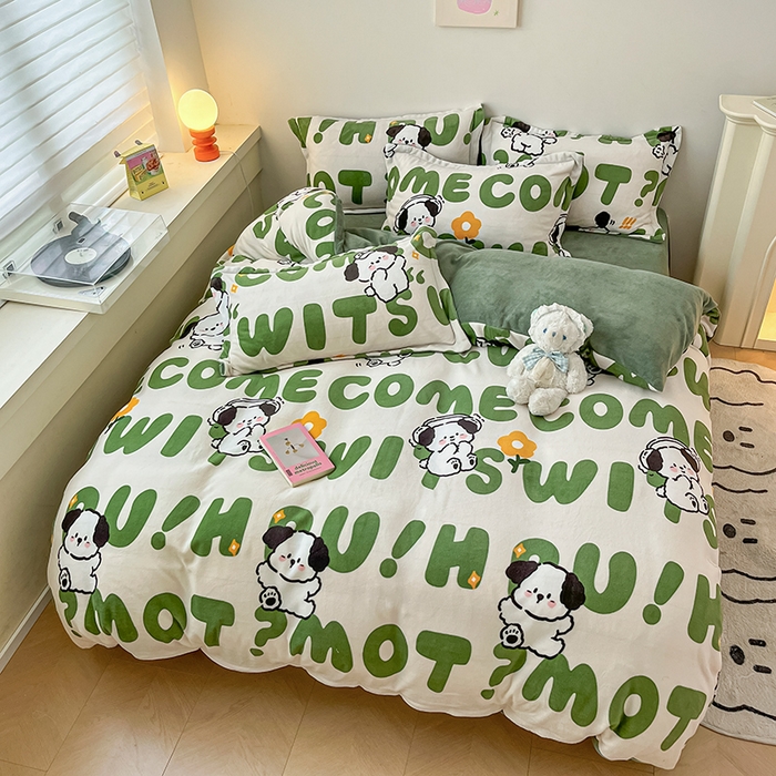 91家纺网 家纺一手货源 找家纺 瑞莱 （上新）2025新款印花牛奶绒四件套-卡通系列 绒皮皮狗