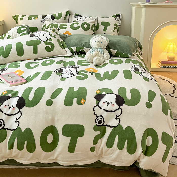 91家纺网 家纺一手货源 找家纺 瑞莱 （上新）2025新款印花牛奶绒四件套-卡通系列 绒皮皮狗