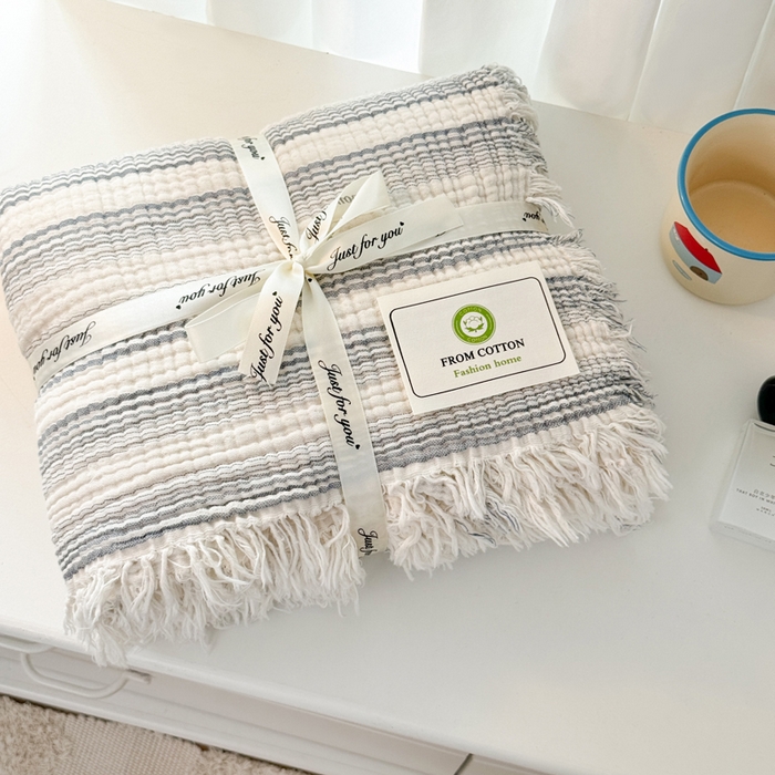 91家纺网 家纺一手货源 找家纺 梵克保罗 2025新款双层纱流苏全棉纯棉毯纯棉流苏款盖毯毯子夏被夏凉被空调被 组合图