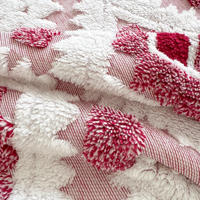 91家纺网 家纺一手货源 找家纺 梵克保罗 2025新款轻奢阳离子提花镂空塔芙绒羊羔绒保暖午睡双层毛毯办公室盖毯 玫红