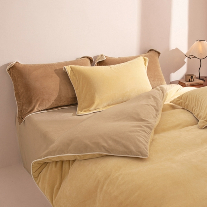 91家纺网 家纺一手货源 找家纺 ONE TWO ONE 121 新品【婴儿绒四件套】2025毛毯被子四件套单件床单被套床笠珊瑚绒牛奶绒冬被法兰绒兔毛绒 乳酪-米咖