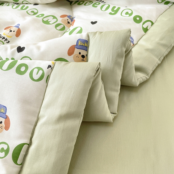 91家纺网 家纺一手货源 找家纺 梵克保罗 2025新款全棉夏被碎花卡通小清新简约纯棉夏凉被夏被四件套三件套 字母狗