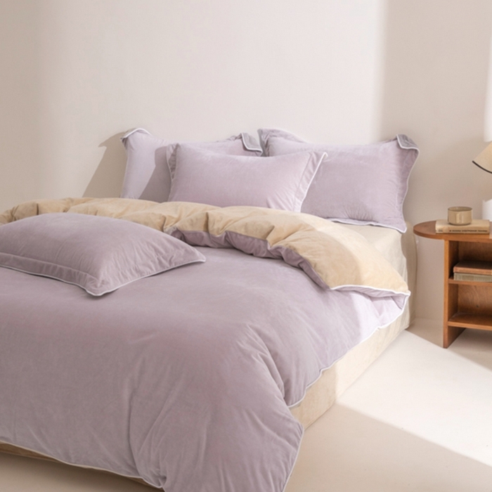 91家纺网 家纺一手货源 找家纺 ONE TWO ONE 121 新品【婴儿绒四件套】2025毛毯被子四件套单件床单被套床笠珊瑚绒牛奶绒冬被法兰绒兔毛绒 芋泥-奶咖