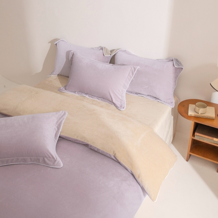 91家纺网 家纺一手货源 找家纺 ONE TWO ONE 121 新品【婴儿绒四件套】2025毛毯被子四件套单件床单被套床笠珊瑚绒牛奶绒冬被法兰绒兔毛绒 芋泥-奶咖