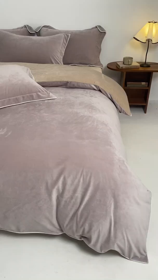 91家纺网 家纺一手货源 找家纺 ONE TWO ONE 121 新品【婴儿绒四件套】2025毛毯被子四件套单件床单被套床笠珊瑚绒牛奶绒冬被法兰绒兔毛绒 芋泥-奶咖