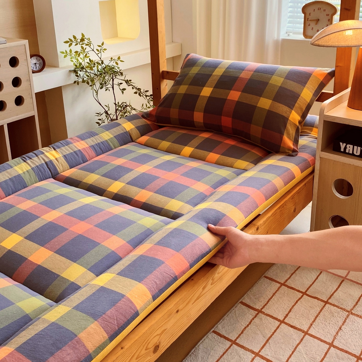 91家纺网 家纺一手货源 找家纺 梵克保罗 2025秋冬新款无印风学生宿舍床褥褥子 牛油果