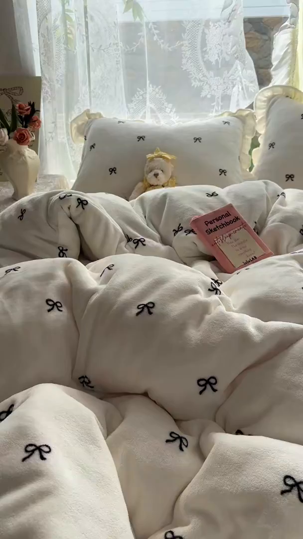 91家纺网 家纺一手货源 找家纺 （总）老K (原美阁） 2025新款A类200克花边款韩版牛奶绒四件套-蝴蝶结