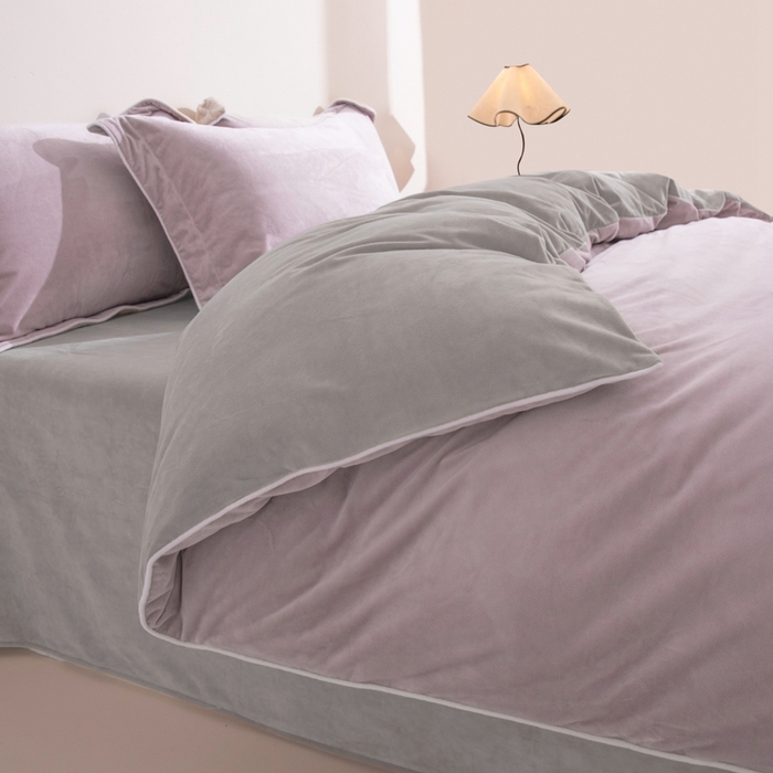 91家纺网 家纺一手货源 找家纺 ONE TWO ONE 121 新品【婴儿绒四件套】2025毛毯被子四件套单件床单被套床笠珊瑚绒牛奶绒冬被法兰绒兔毛绒 芋泥-浅灰