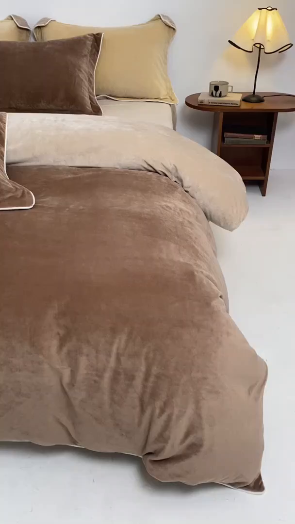 91家纺网 家纺一手货源 找家纺 ONE TWO ONE 121 新品【婴儿绒四件套】2025毛毯被子四件套单件床单被套床笠珊瑚绒牛奶绒冬被法兰绒兔毛绒 棕咖-米咖