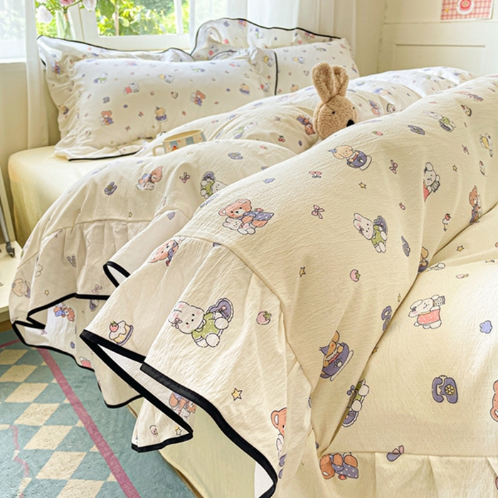 91家纺网 家纺一手货源 找家纺 港岛妹妹 2025新款韩式ins风黑边花边双层纱四件套（有买家秀） 黑花边-海盐宝宝