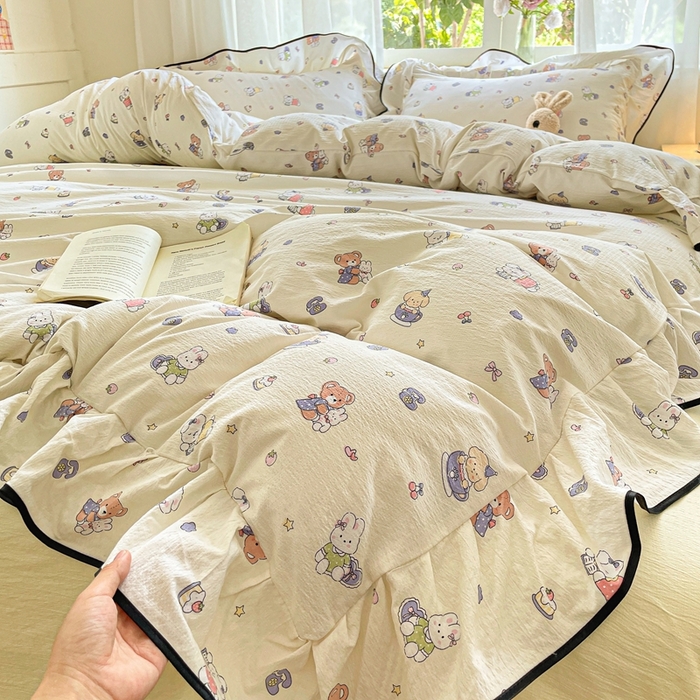 91家纺网 家纺一手货源 找家纺 港岛妹妹 2025新款韩式ins风黑边花边双层纱四件套（有买家秀） 黑花边-海盐宝宝