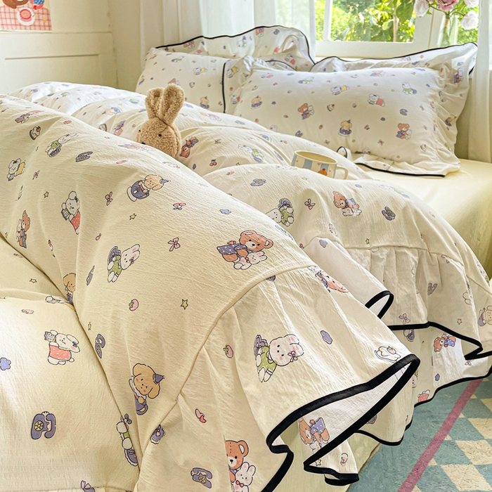 91家纺网 家纺一手货源 找家纺 港岛妹妹 2025新款韩式ins风黑边花边双层纱四件套（有买家秀） 黑花边-海盐宝宝