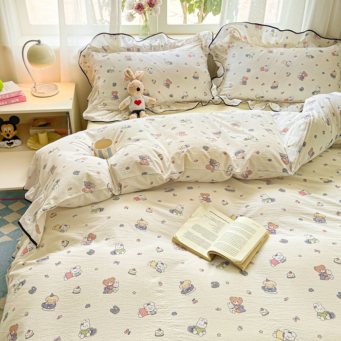 91家纺网 家纺一手货源 找家纺 港岛妹妹 2025新款韩式ins风黑边花边双层纱四件套（有买家秀） 黑花边-海盐宝宝