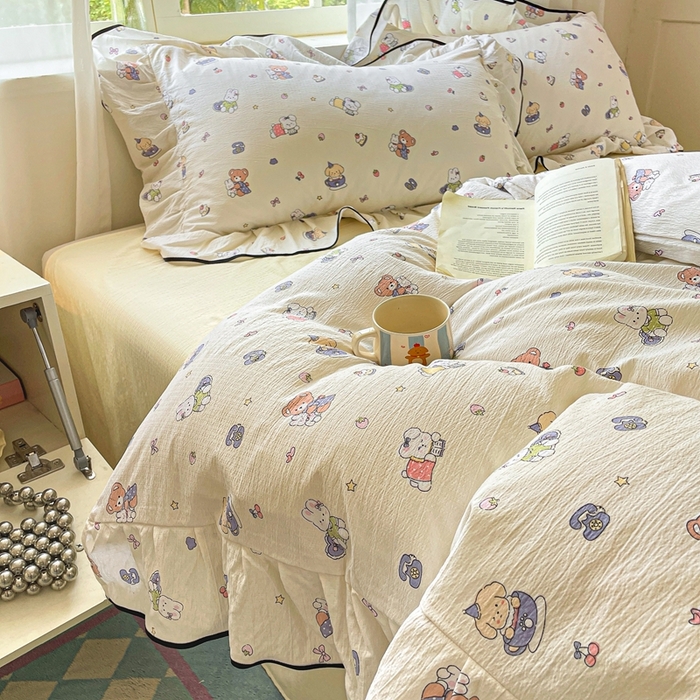 91家纺网 家纺一手货源 找家纺 港岛妹妹 2025新款韩式ins风黑边花边双层纱四件套（有买家秀） 黑花边-海盐宝宝