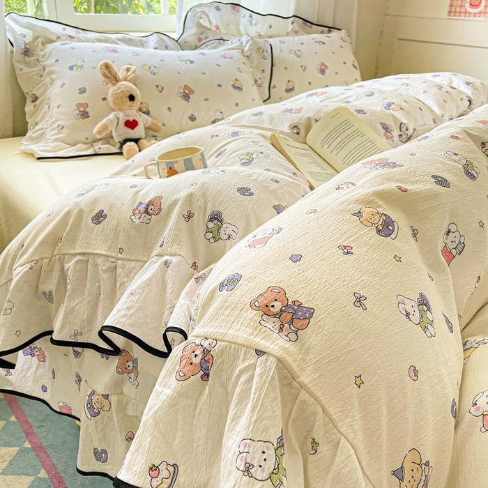 港岛妹妹 2025新款韩式ins风黑边花边双层纱四件套（有买家秀） 黑花边-海盐宝宝