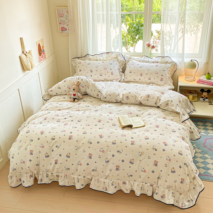 91家纺网 家纺一手货源 找家纺 港岛妹妹 2025新款韩式ins风黑边花边双层纱四件套（有买家秀） 黑花边-海盐宝宝