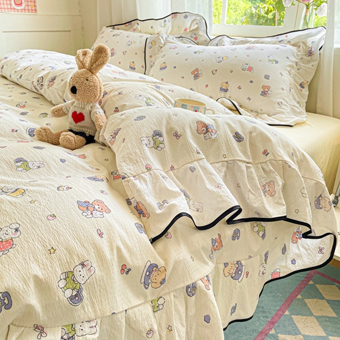 91家纺网 家纺一手货源 找家纺 港岛妹妹 2025新款韩式ins风黑边花边双层纱四件套（有买家秀） 黑花边-海盐宝宝