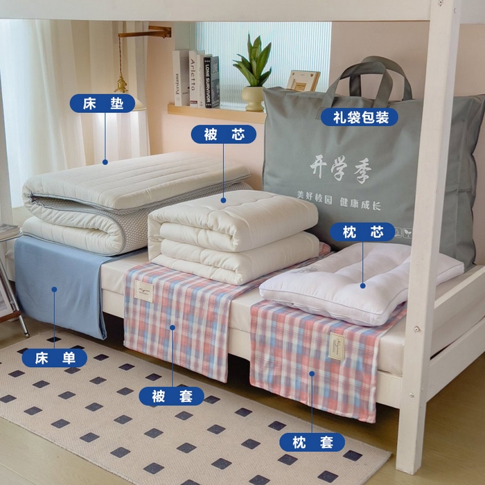 梵克保罗 2025春夏新款水洗棉学生宿舍床单款床笠款三件套六件套大礼包学生季 炫彩格
