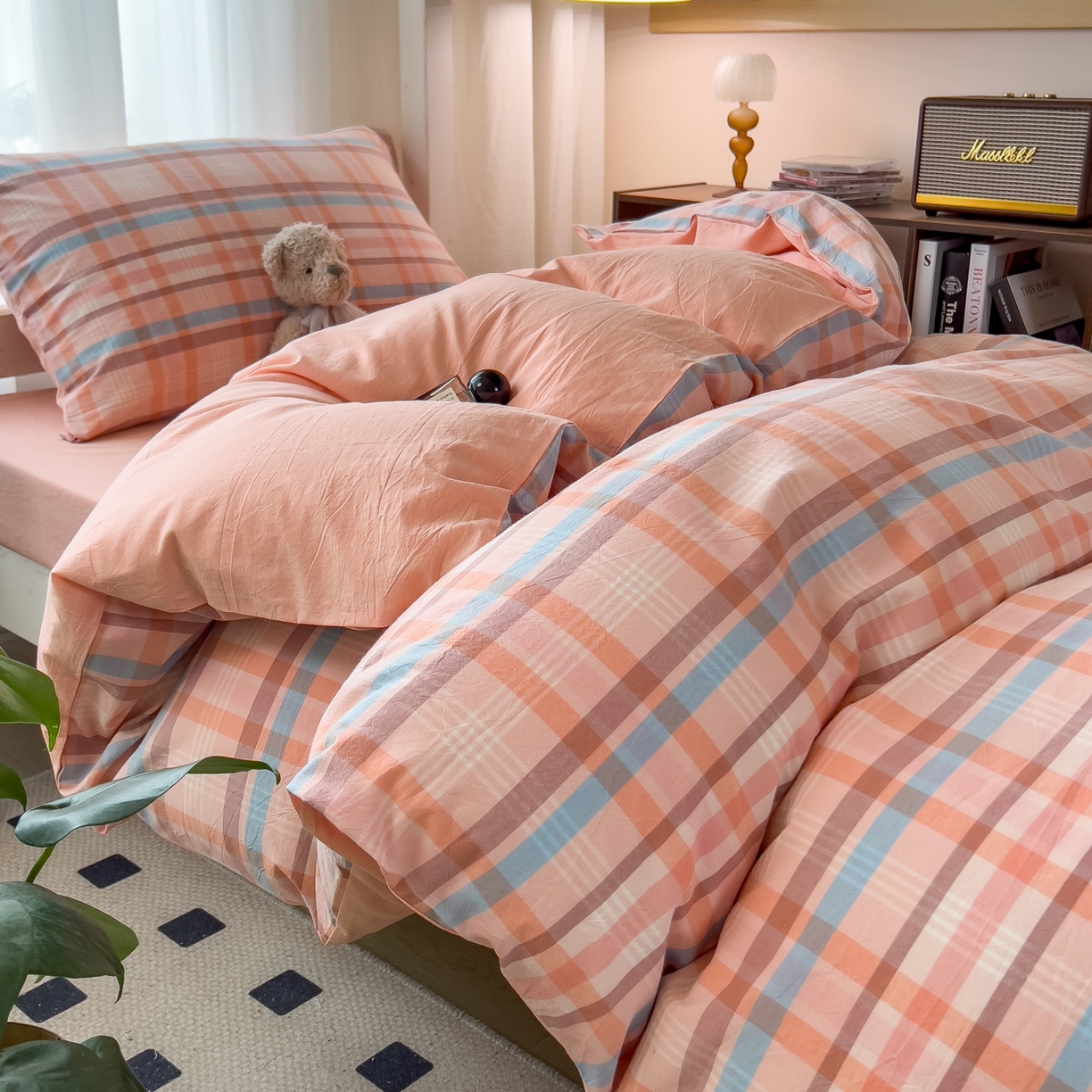 91家纺网 家纺一手货源 找家纺 梵克保罗 2025春夏新款水洗棉学生宿舍床单款床笠款三件套六件套大礼包学生季 英伦粉