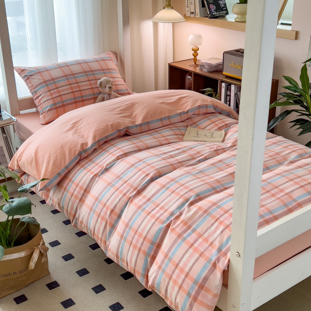 91家纺网 家纺一手货源 找家纺 梵克保罗 2025春夏新款水洗棉学生宿舍床单款床笠款三件套六件套大礼包学生季 英伦粉