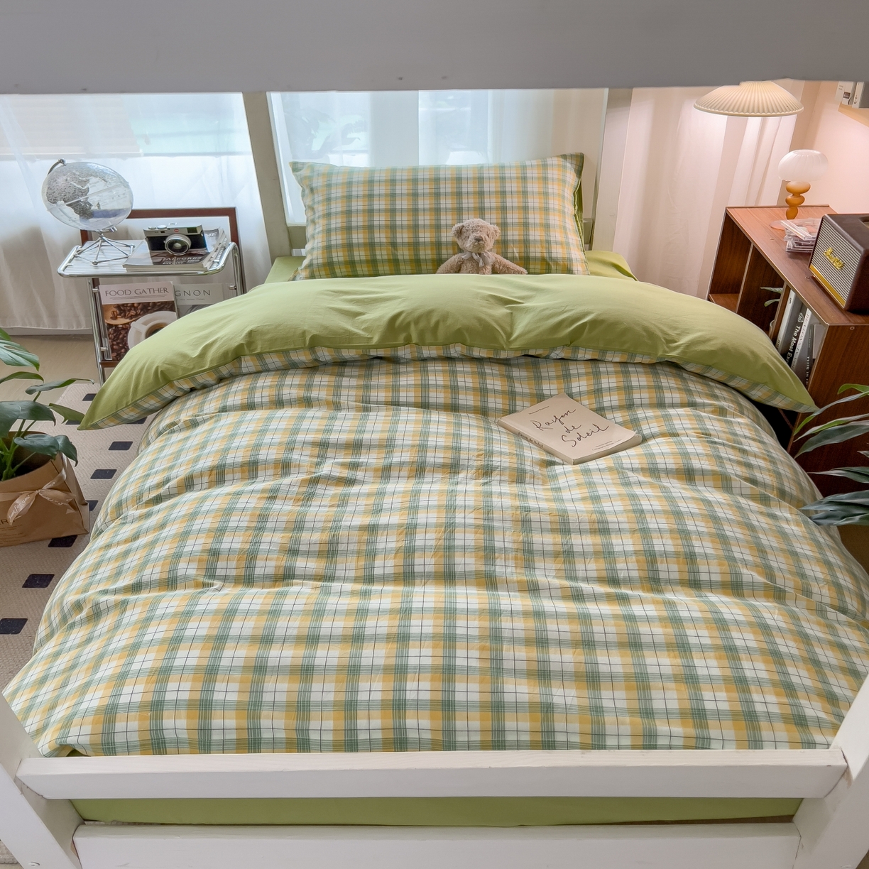 91家纺网 家纺一手货源 找家纺 梵克保罗 2025春夏新款水洗棉学生宿舍床单款床笠款三件套六件套大礼包学生季 芒格绿