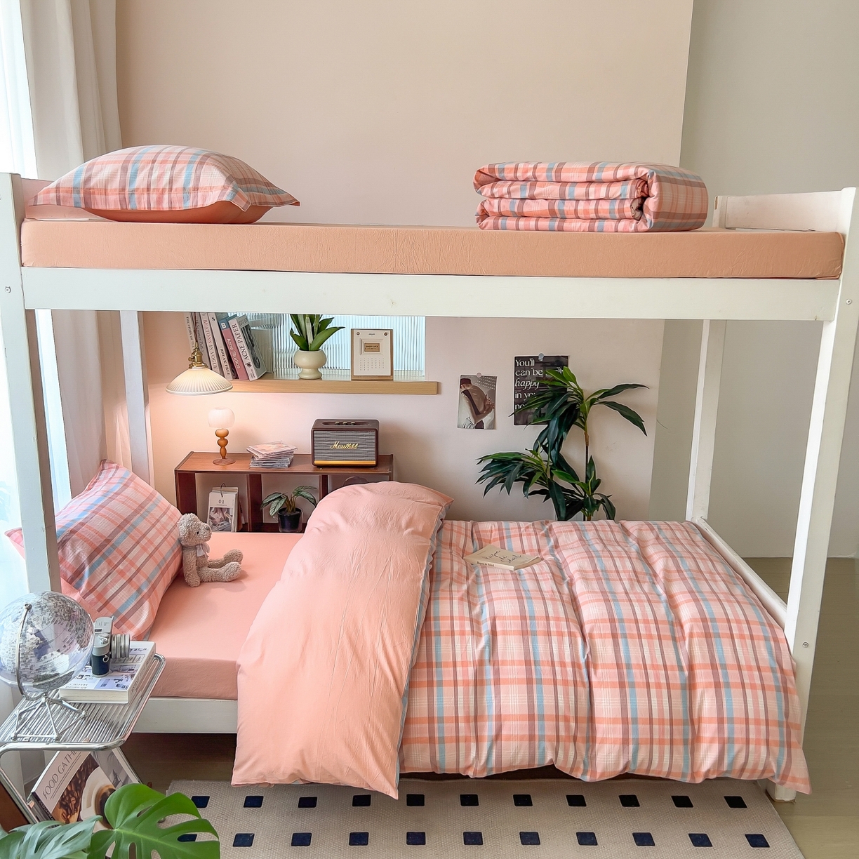 91家纺网 家纺一手货源 找家纺 梵克保罗 2025春夏新款水洗棉学生宿舍床单款床笠款三件套六件套大礼包学生季 英伦粉