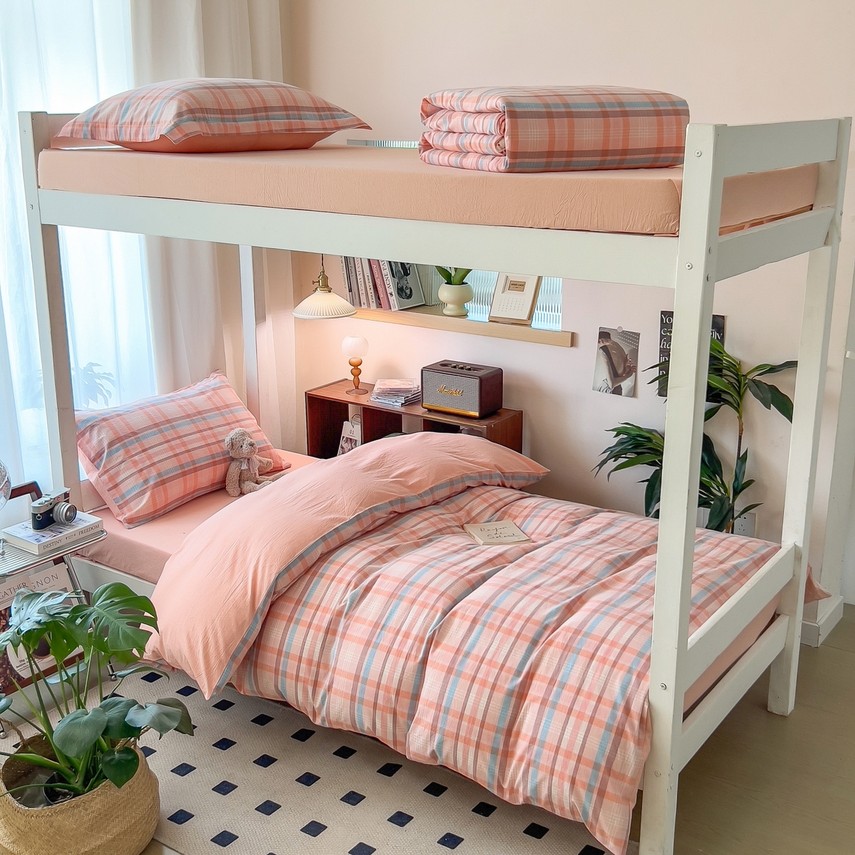 91家纺网 家纺一手货源 找家纺 梵克保罗 2025春夏新款水洗棉学生宿舍床单款床笠款三件套六件套大礼包学生季 英伦粉