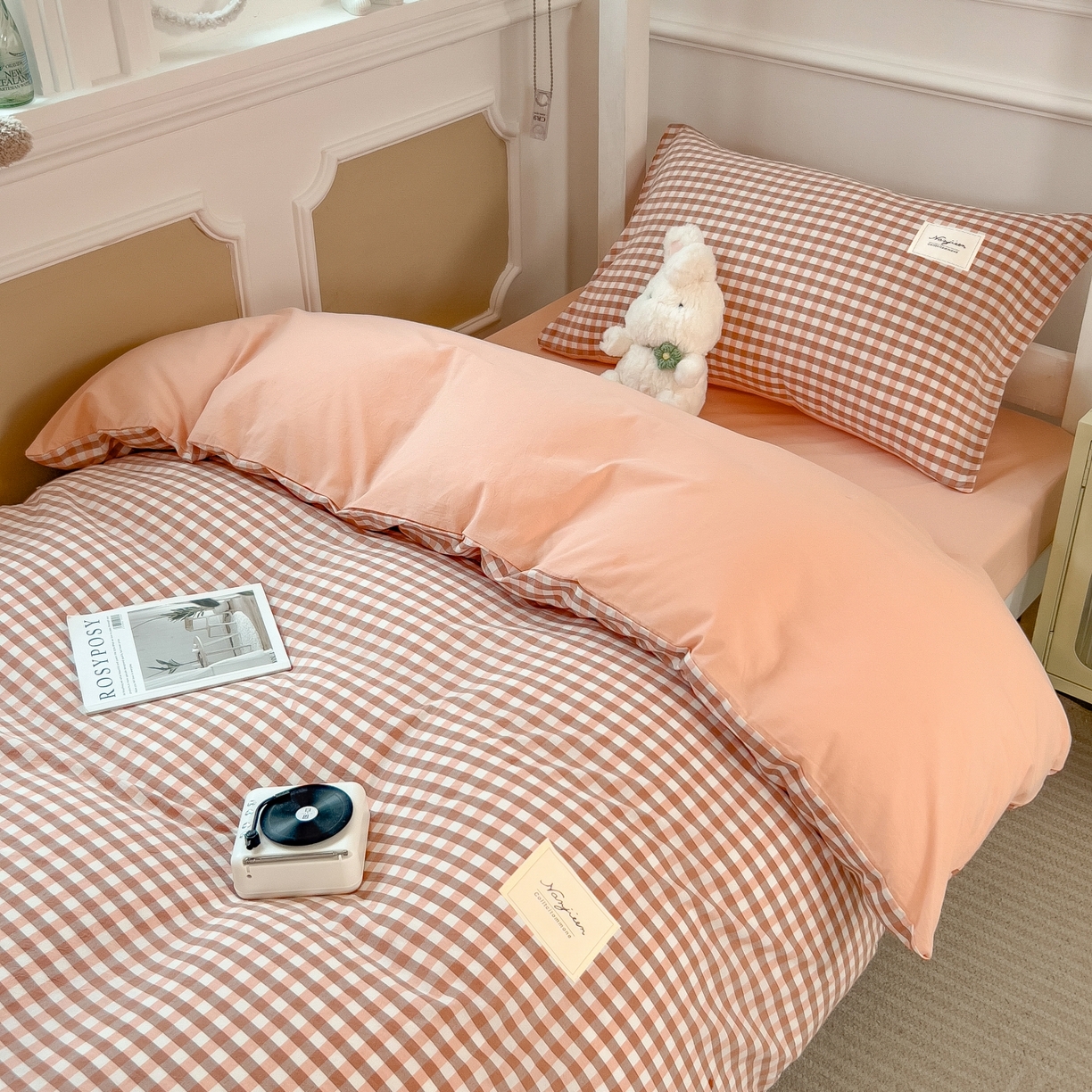 91家纺网 家纺一手货源 找家纺 梵克保罗 2025春夏新款水洗棉学生宿舍床单款床笠款三件套六件套大礼包学生季 玉小格