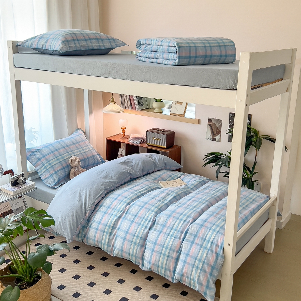 91家纺网 家纺一手货源 找家纺 梵克保罗 2025春夏新款水洗棉学生宿舍床单款床笠款三件套六件套大礼包学生季 英伦蓝