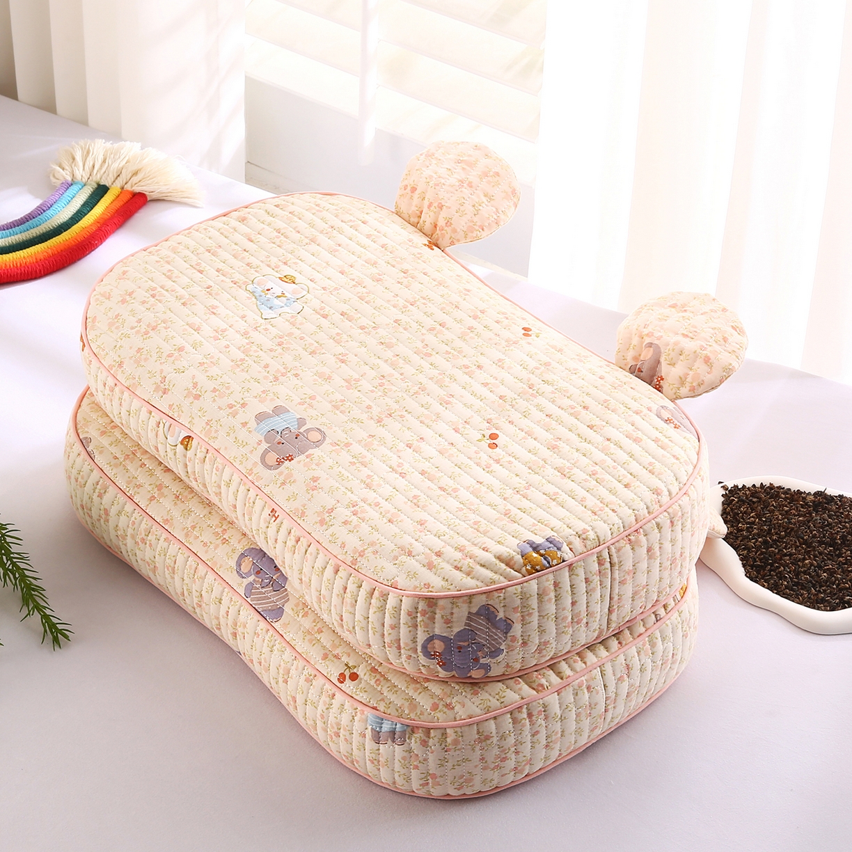 91家纺网 家纺一手货源 找家纺 （总）梵希良品家纺 2025新款米奇耳朵全棉双层纱枕头枕芯可拆洗可替换内胆荞麦壳枕头枕芯