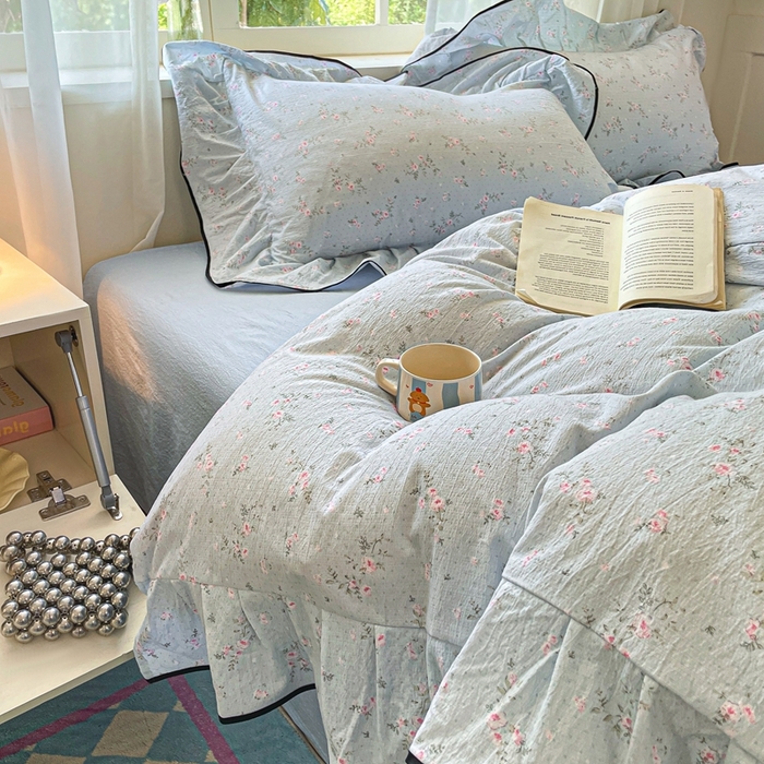 91家纺网 家纺一手货源 找家纺 （总）海岛哥哥 2025新款韩式ins风黑边花边木棉双层纱四件套（有买家秀）